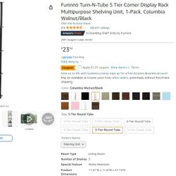 NEW Furinno Turn-N-Tube 5 Tier Corner Display Rack Multipurpose Shelving Unit, 1-Pack, Columbia Walnut/Black
