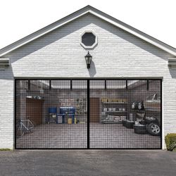 LIAMST Garage Door Screen for 2 Car Garage Door-16x7FT Reinforced Fiberglass Garage Screen, Magnetic Garage Screen Door