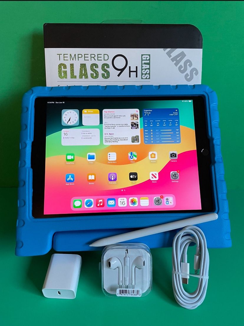 Apple IPad 7th Generation (10.2” Retina / IOS 18) 32GB with kids case, Pen & Accessories (Netflix, zoom, Roblox etc supported)