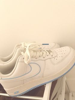 White/blue airforces ones