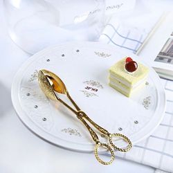 Food Tong Gold-plated Snack Cake Clip Salad Bread Pastry Clamp Baking Barbecue Tool Fruit Salad Cake Clip Kitchen Utensils   Please check my selling p