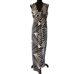 Womens Marks Spencer Black And White Geometric Maxi Dress Size Uk 16