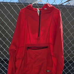 LL Bean Anorak Pullover Windbreaker Jacket Men's Xl Red Hooded 1/2 ZIp