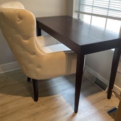 Dark Wood Desk With Tuft Cream Chair 20$ For Both 