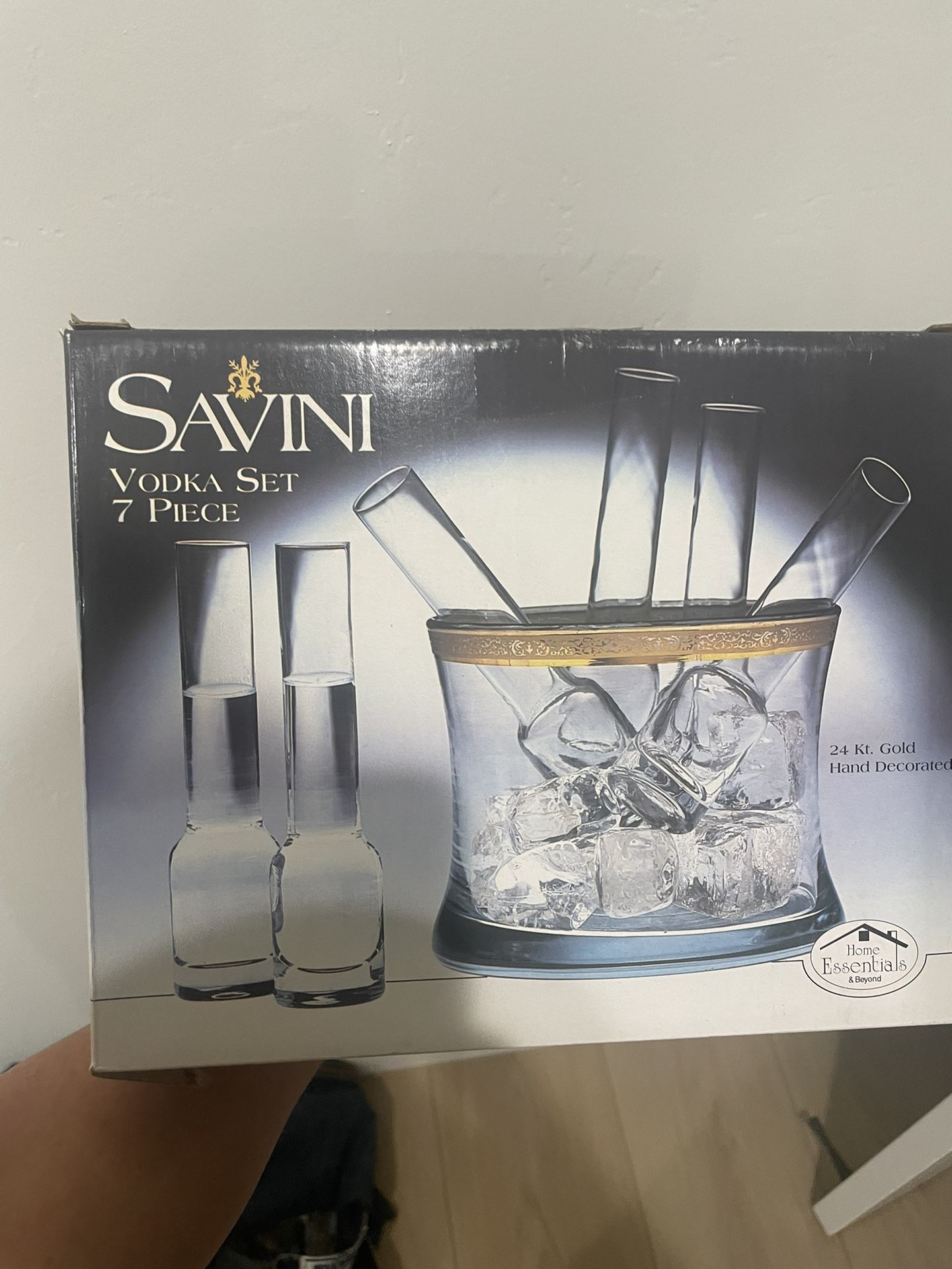 Savini Crystal Vodka Set 7 Piece W Ice Bucket