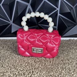 Y2K Style Hot Pink Quilted Mini Purse w/ Pearl Handle