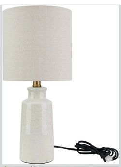 17" Two-Tone Ceramic Table Lamp – Brass Metal Accent, Modern Design, Ideal for Compact Spaces