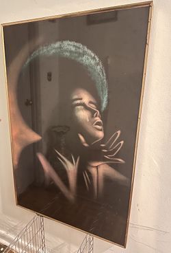 Skol Black Velvet Painting Crying Woman Kitsch 70s Framed 36x24" 