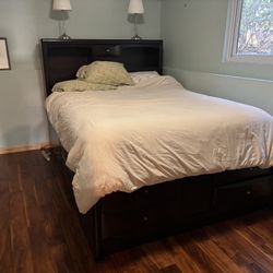 Queen Bed Frame with Storage Drawers - Solid Wood