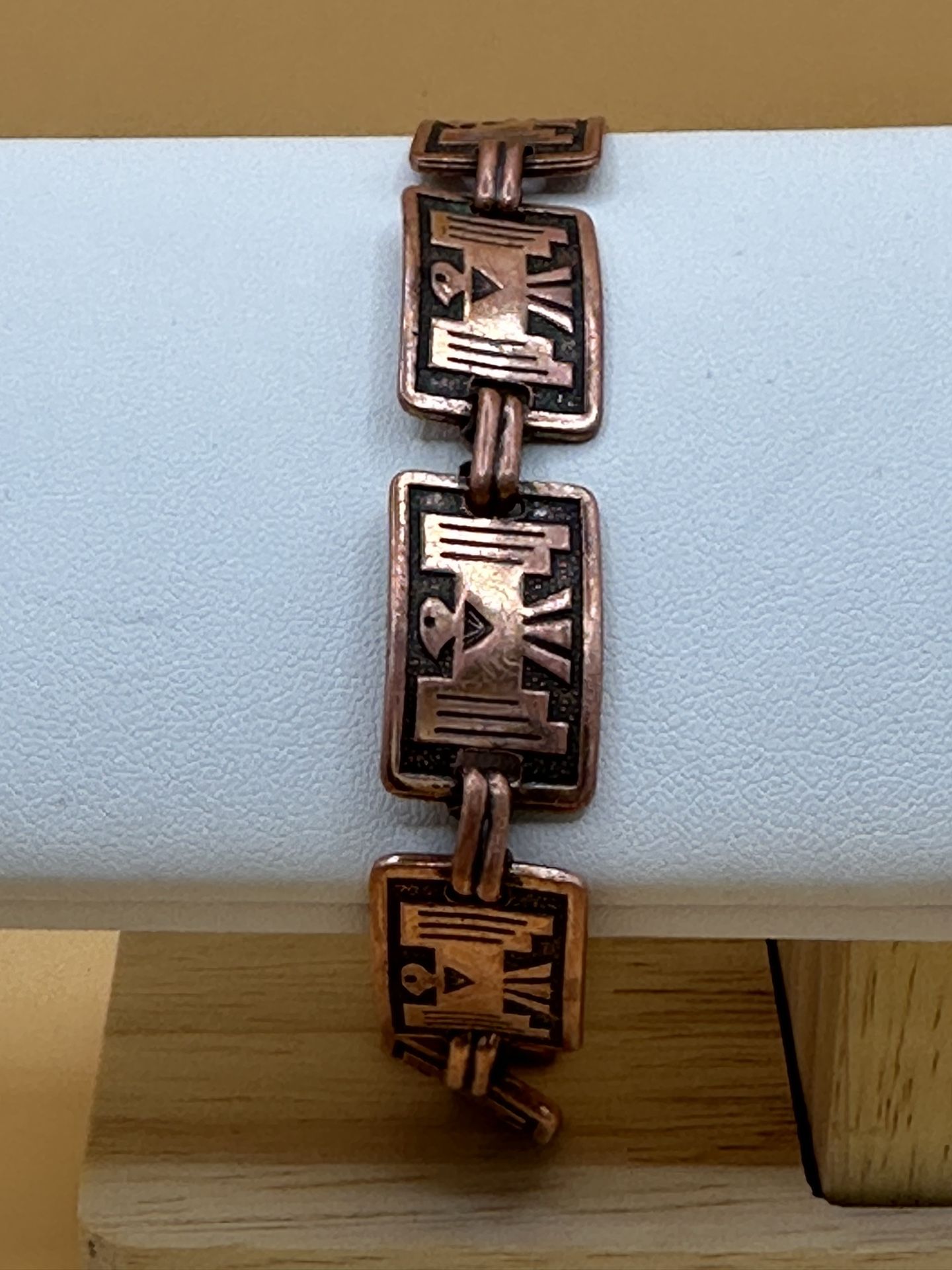 Solid Copper Native Eagle Bird Panel Links Bracelet 7 1/2” Great Condition