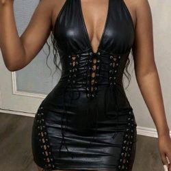 Black Lace Holter Neck Dress