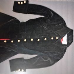 Jerry Beck Charades Black Velvet Pirate Coat Gold Skull Buttons 