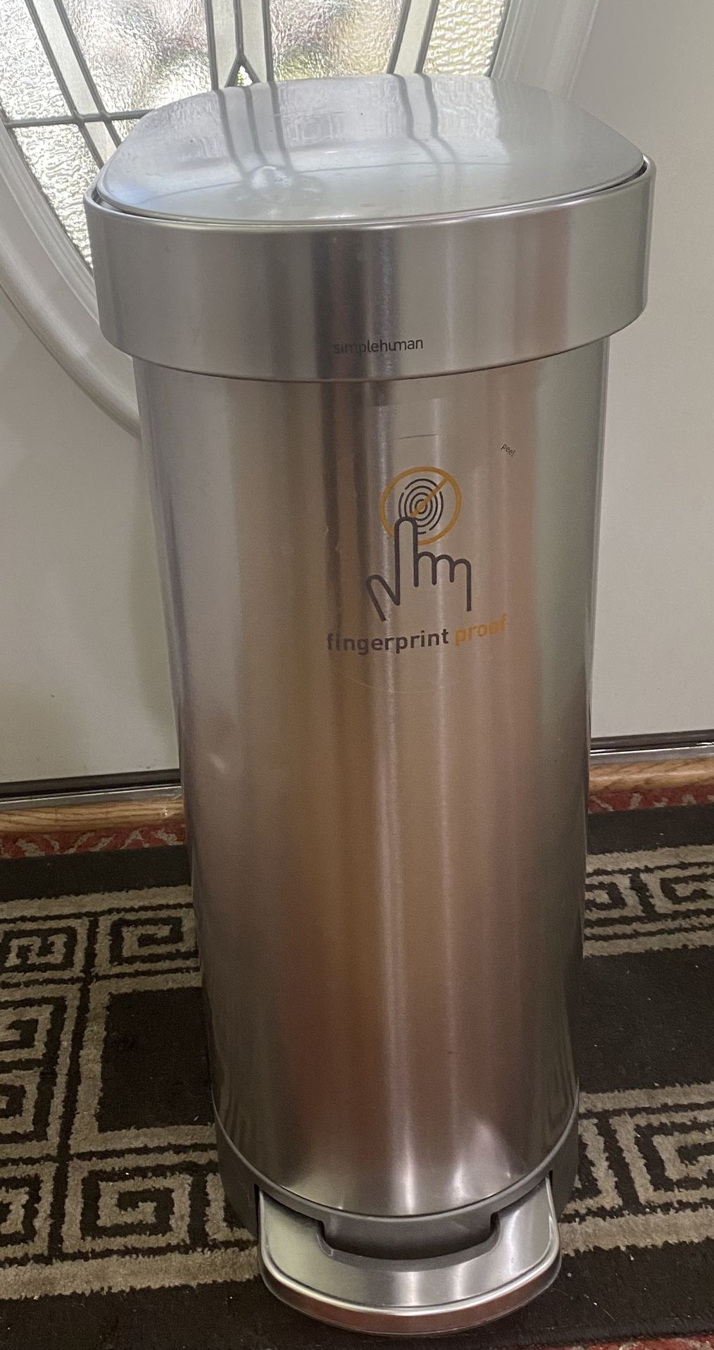Simplehuman Slim Liner Rim Can with Stainless Steel Lid, 45 Liter Brushed Stainless Steel Indoor Kitchen Step Trash Can