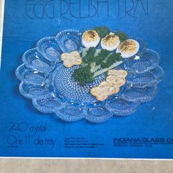 Indiana Glass Company 11” Crystal Egg Relish Tray With Orginal Box