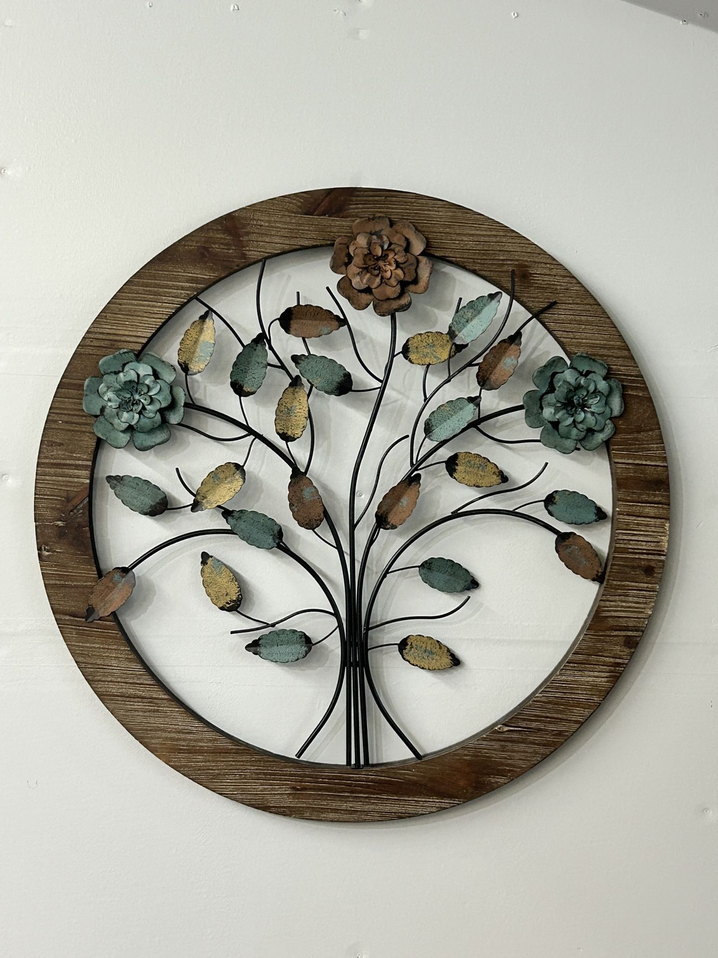 Rustic vintage looking wall decor - Tree of life with wood and metal. 28 inches diameter