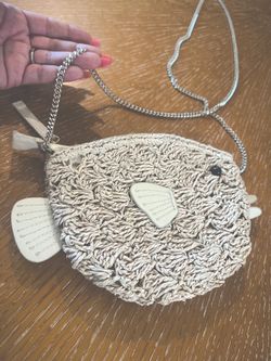 Puffer Blow Fish Raffia Purse with chain strap