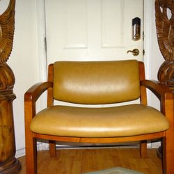 3 Ft Leather/ Maple Wood Vintage Settee