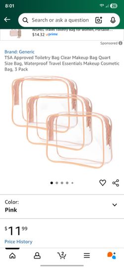 Pack of 3 Clear Makeup Bag TSA Approved Toiletry Bags