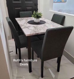 NEW 5-pc table set white faux marble table top
