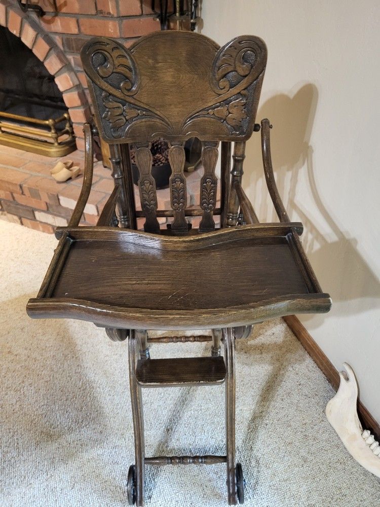 Antique oak high chair