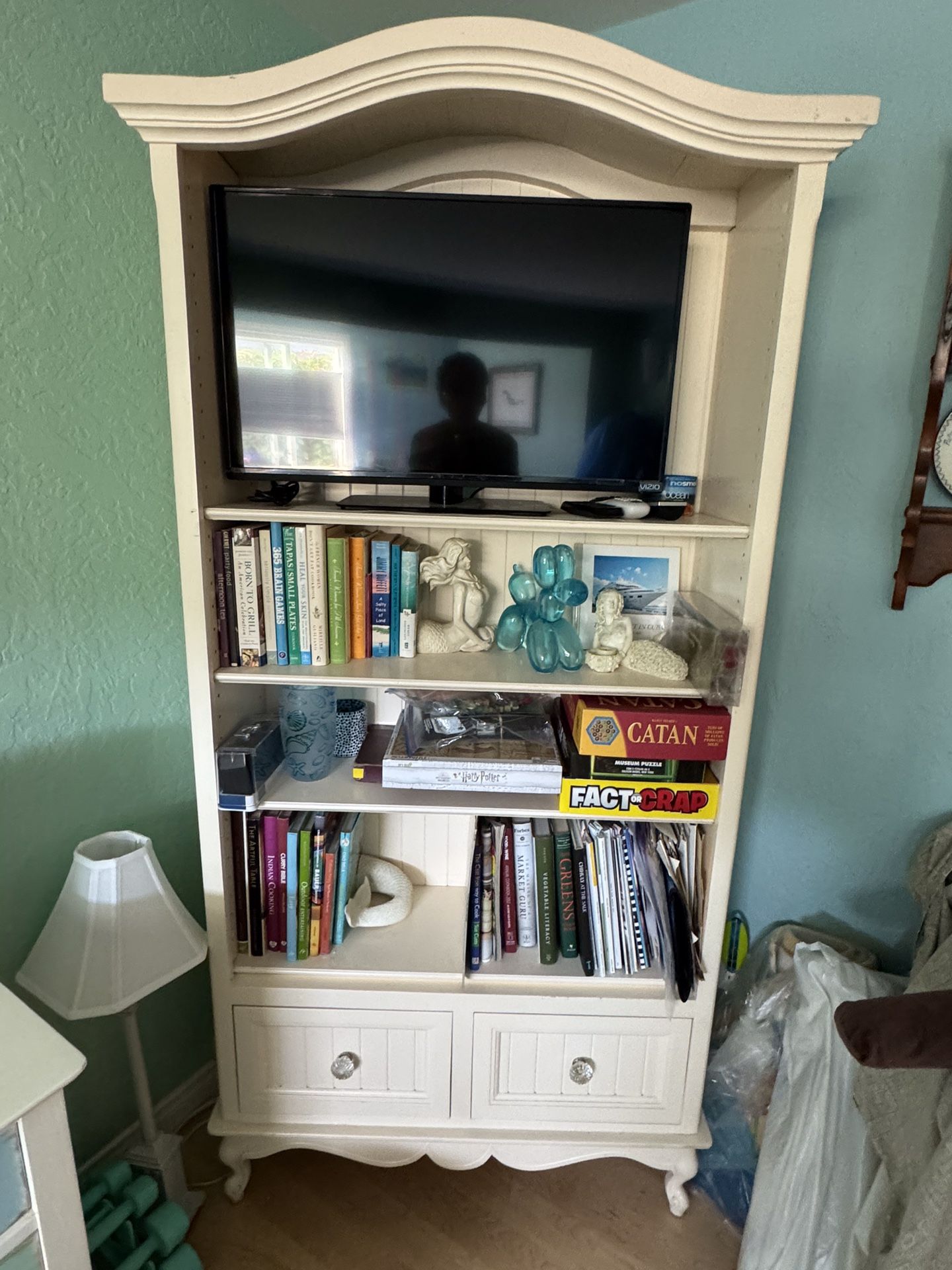 Vintage  Solid Wood Display Bookcase - 4 Adjust. Shelves / 2 Drawers - $225