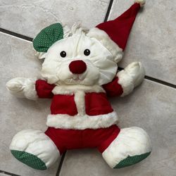 Fisher Price Puffalumps Christmas Santa Mouse White Plush Red Hat #8127 Vintage
