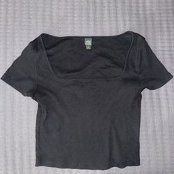 Square-neck Ribbed Black Top