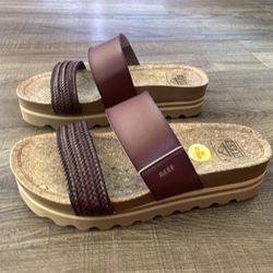EUC Reef Cushion Vista Hi Platform Slide Sandal -Chocolate Braid Brown -SZ. 7