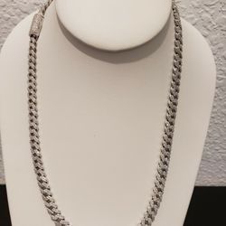 Sterling Silver Miami Cuban Link Mossainite Necklace 