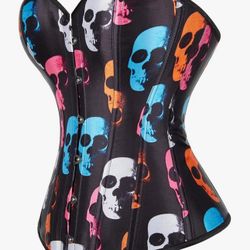 Medium Skulls Corset Tops for Women: Plus Size Renaissance Corset - Lace up Bustier Overbust Halloween Costumes 