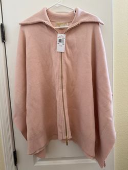 Michael Kors Pink Zip-Front Knit Cape with Foldover Collar