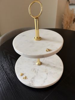 Two-Tier Marble and Gold Tiered Serving Stand