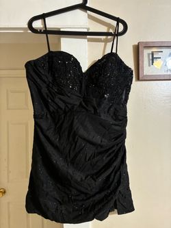 Black Sequin Mini Dress with Lace Bodice