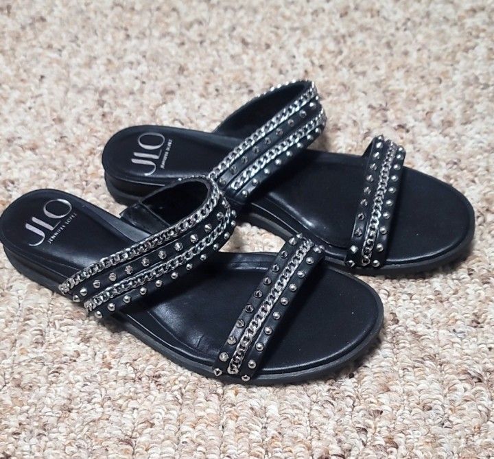 JLO Jennifer Lopez Black Studded Sandals