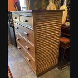 Mid Century Stacked Rattan Mahogany Kraft Kane Dresser 