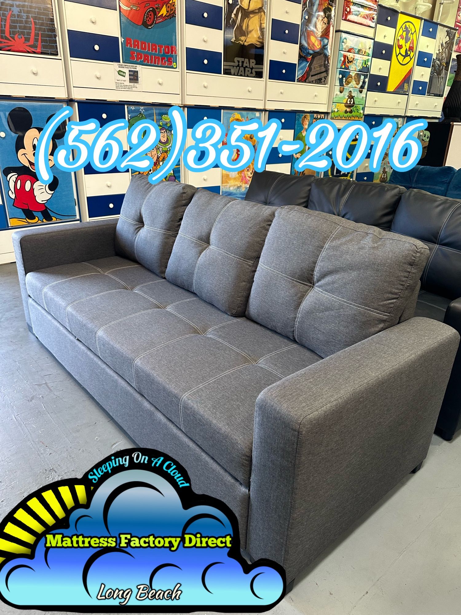 Three Seater Grey Couch Convertible Bed Sofa Cama
