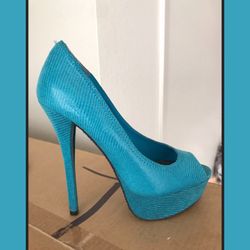 Women's Teal Snakeskin Pump Heels