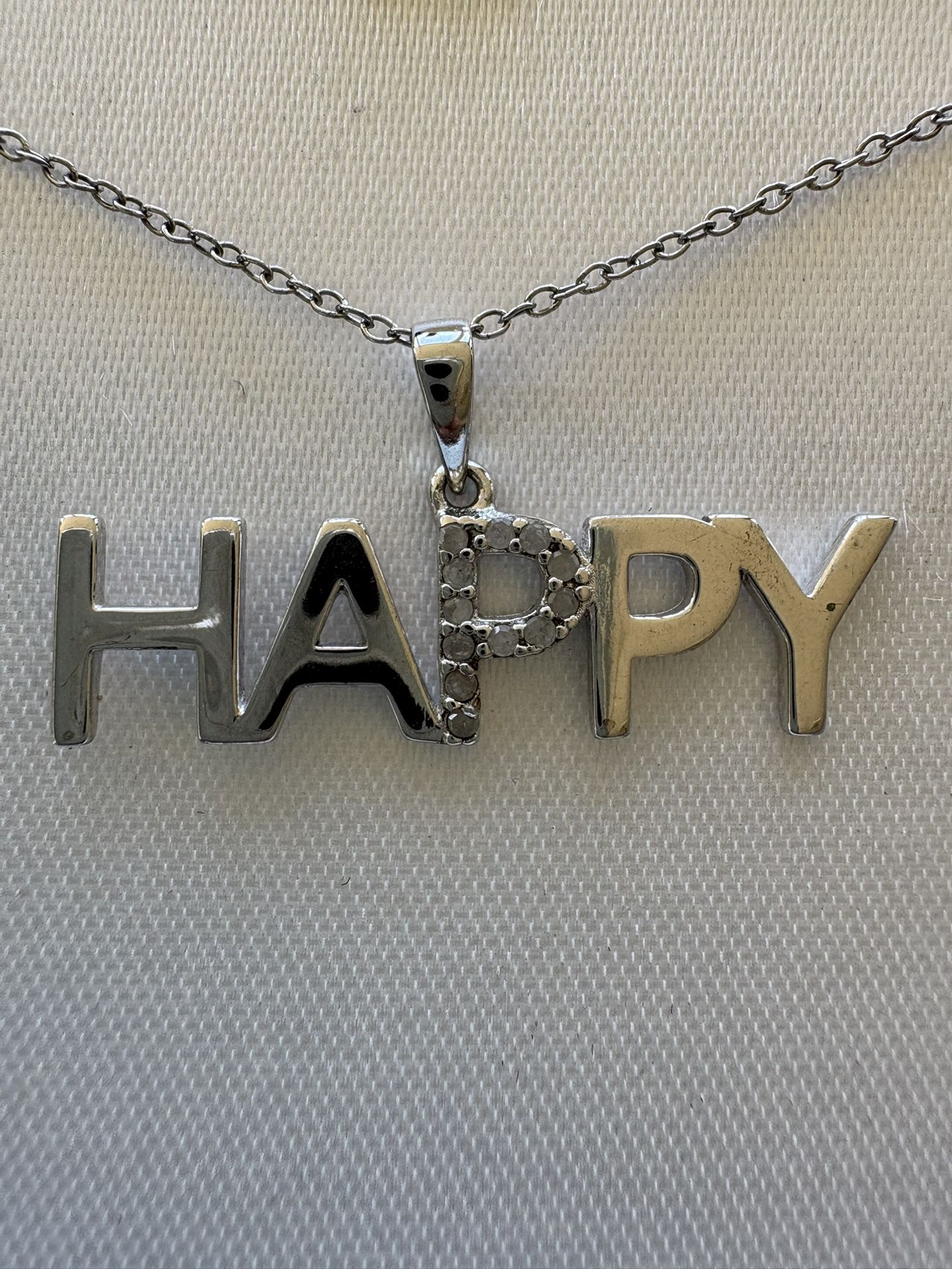 New Sterling Silver Happy Necklace With Diamonds