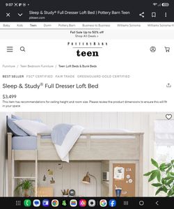 Pottery Barn Teen Sleep & Study Full Dresser Loft Bed