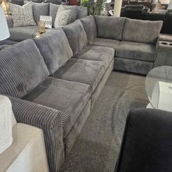 🛋️ NEW!! USB Sectional Corduroy Grey L Shapes Sofa STILL IN BOX 📦 🛋️ 