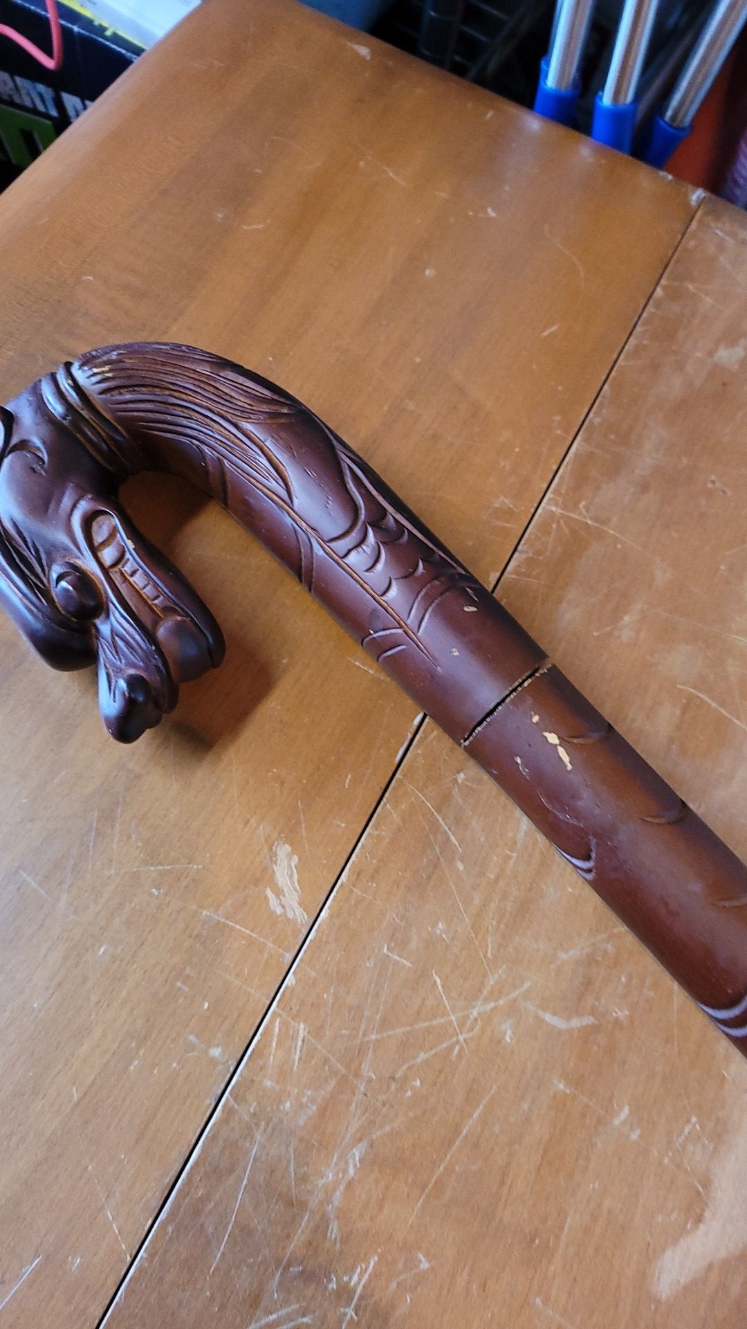 42" tall Antique Carved Wood Dragon Cane
