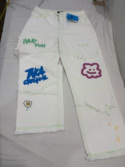 Taka Original Jeans: Size XL Fun growing daisy relax fit low rise jeans