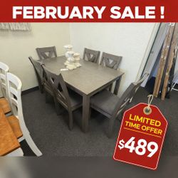 Gray solid wood dining table set with 6 chairs  // Limited Time Offer 
