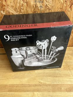 Godinger Nine Piece Hammered Finish Steel Bar Set