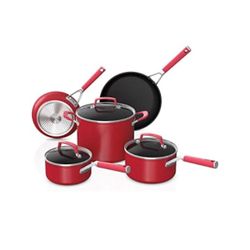 Ninja C28000 Foodi NeverStick Vivid 8-Piece Cookware Set with Lids, Nonstick, Durable & Oven Safe to 400°F, Cool-Touch Handles, Crimson Red