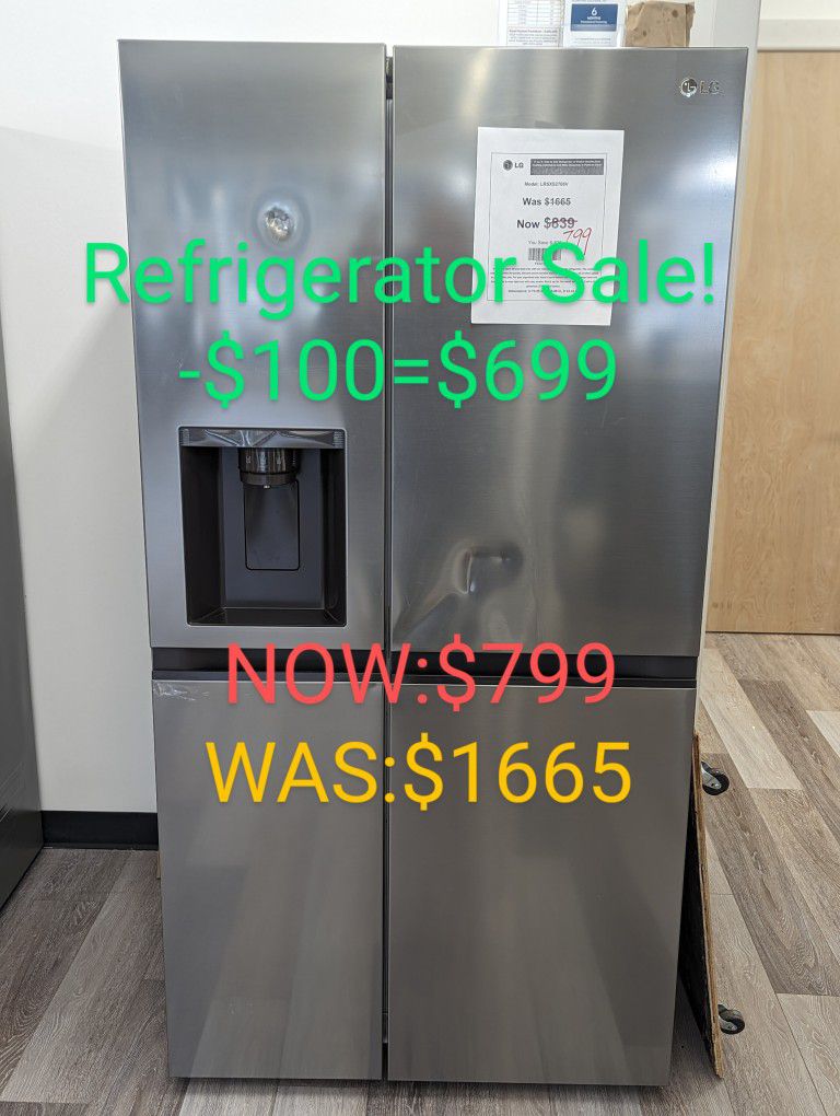27cu Side By Side Refrigerator with Pocket Handles, External Water and Ice Dispenser 