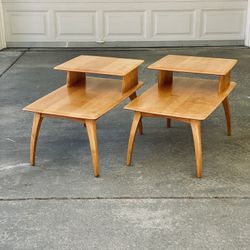 Restored Mid Century Solid Wood Side Table Set by Heywood Wakefield 