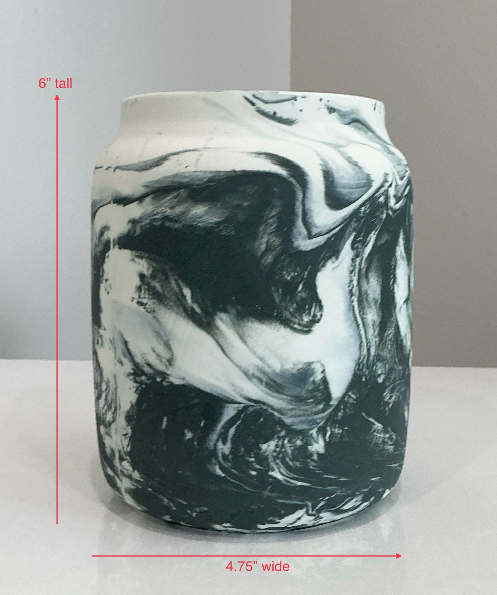 World Market Greenish-Gray & White Swirl Patterned Textured Ceramic Vase or Planter