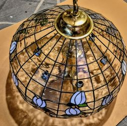 vintage large slag glass hanging light 