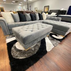 VELVET LUXURY SOFA AND OTTOMAN SET JUST $999!!! JUST $50 DOWN AND 90 DAYS TO PAY!!! SAME DAY DETEXT 30777 TO 22462 FOR $50 DOWN!!! DELIVERY TONIGHT!!!